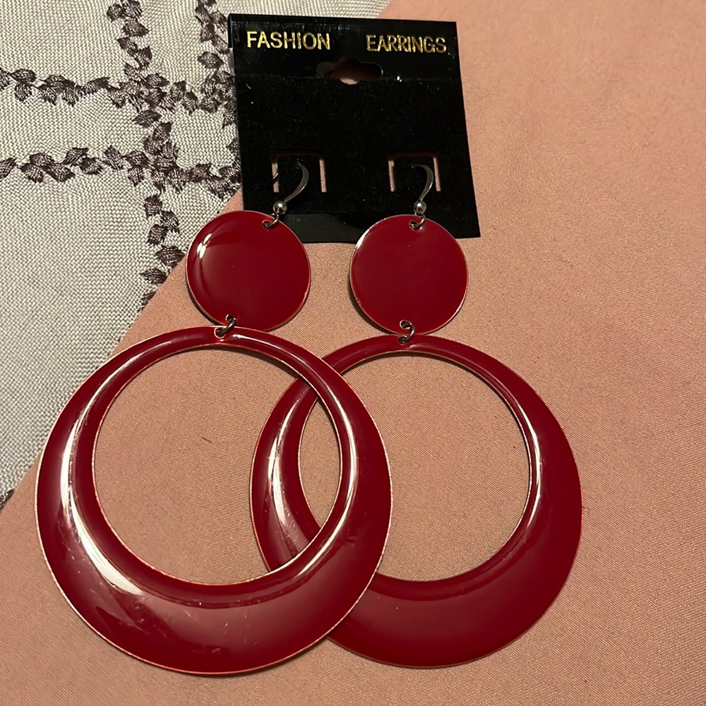 Bold Red Fashion Earrings Hoop